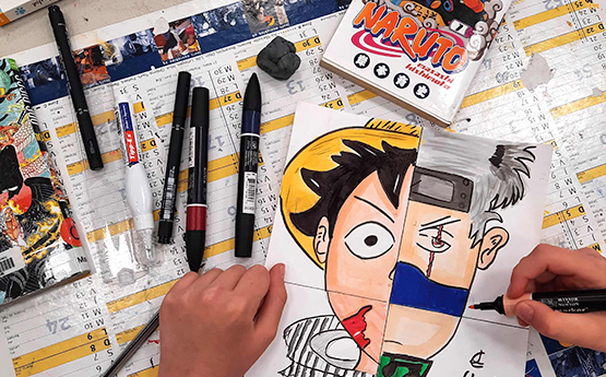 mains enfants avec feutre pour dessin manga luffy polyèdre seynod annecy