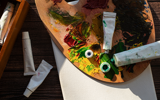 peinture acrylique avec palette et toile polyèdre seynod annecy