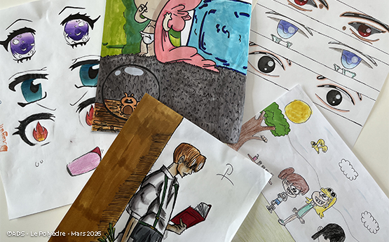 plusieurs dessins d'enfants dans le style de manga avec des couleurs polyèdre seynod annecy