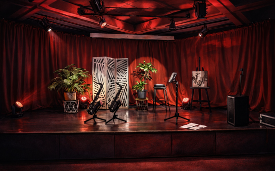 scène du théâtre de poche du polyèdre en dessin avec instruments seynod annecy