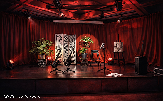 scène du théâtre de poche du polyèdre en dessin avec instruments seynod annecy