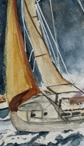 tableau bateau sur l'eau en aquarelle polyèdre seynod annecy