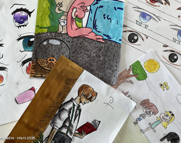 plusieurs dessins d'enfants dans le style de manga avec des couleurs polyèdre seynod annecy